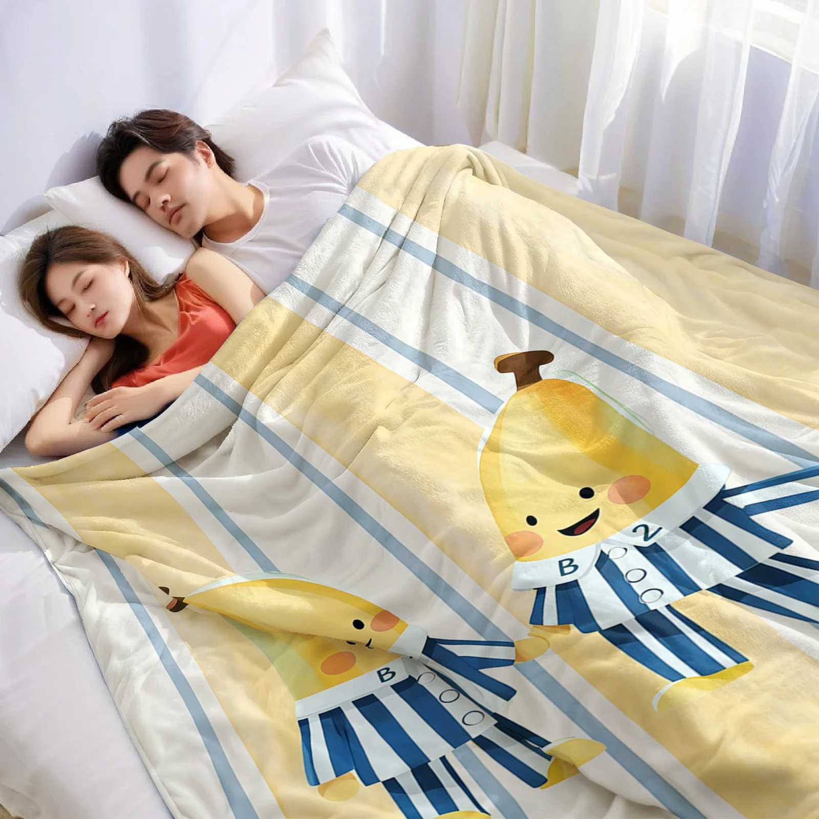 Banana Pajama Cartoon Anime Print Flannel Blanket Soft Warm Throw for Kids Bedroom Sofa Bed Christmas Office Car