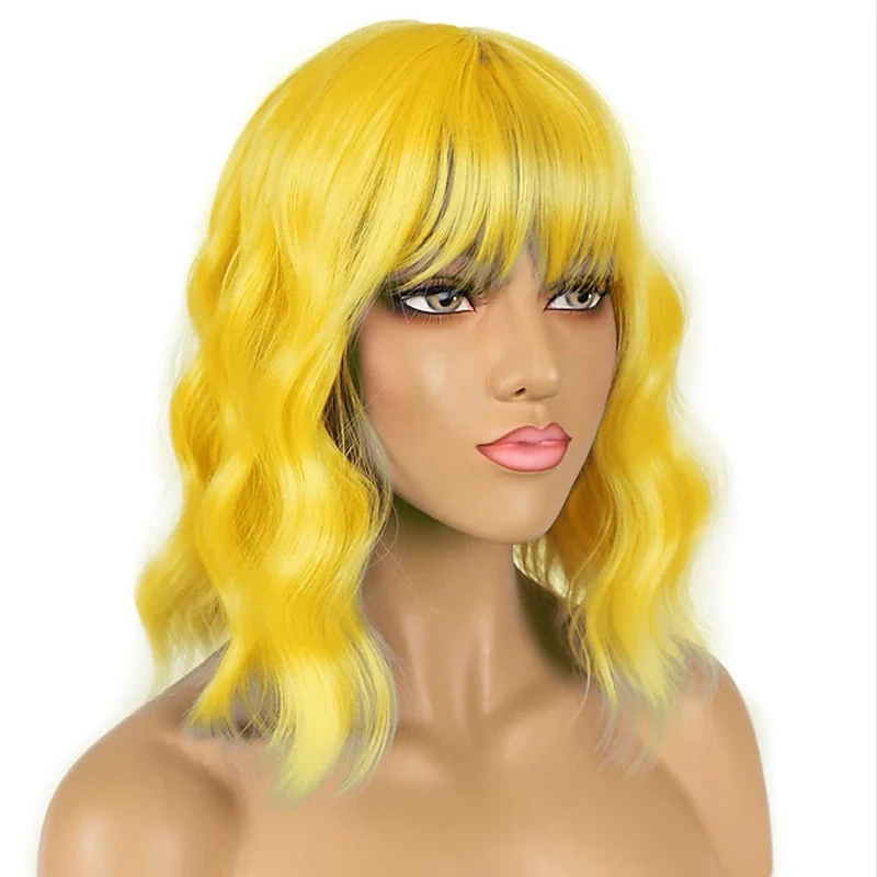 HAIRJOY Synthetic Hair Wigs Women Short Yellow Wig  with Bangs for Costume