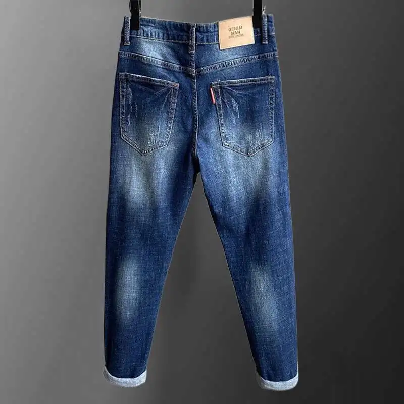 European New Slim Fit Jeans Trousers For Men Retro Embroidered Pattern Design Stretchy Long Pants Vaqueros Hombre Pantalon