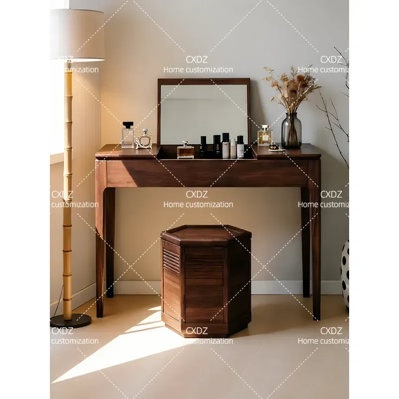 North American Black Walnut Solid Wood Vanity Table with Flip Mirror and Storage Dresser for Bedroom Song Aesthetic Makeup