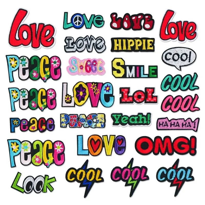 English Letters Love Peace Cool OMG Iron-on Sew Embroidery Badge Patches DIY T-shirt Hat Backpack Clothing Appliques Sticker