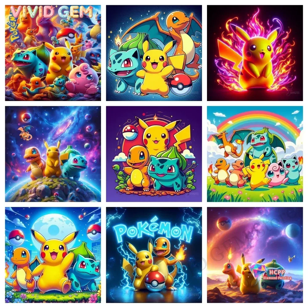 VIVID GEM 2026 Nuevo y Popular Kit de Pintura de Diamantes 5D con Diseño de Pikachu de Anime Pokémon, Cuadrado y Redondo, Decoración para el Hogar, para Adultos y Niños