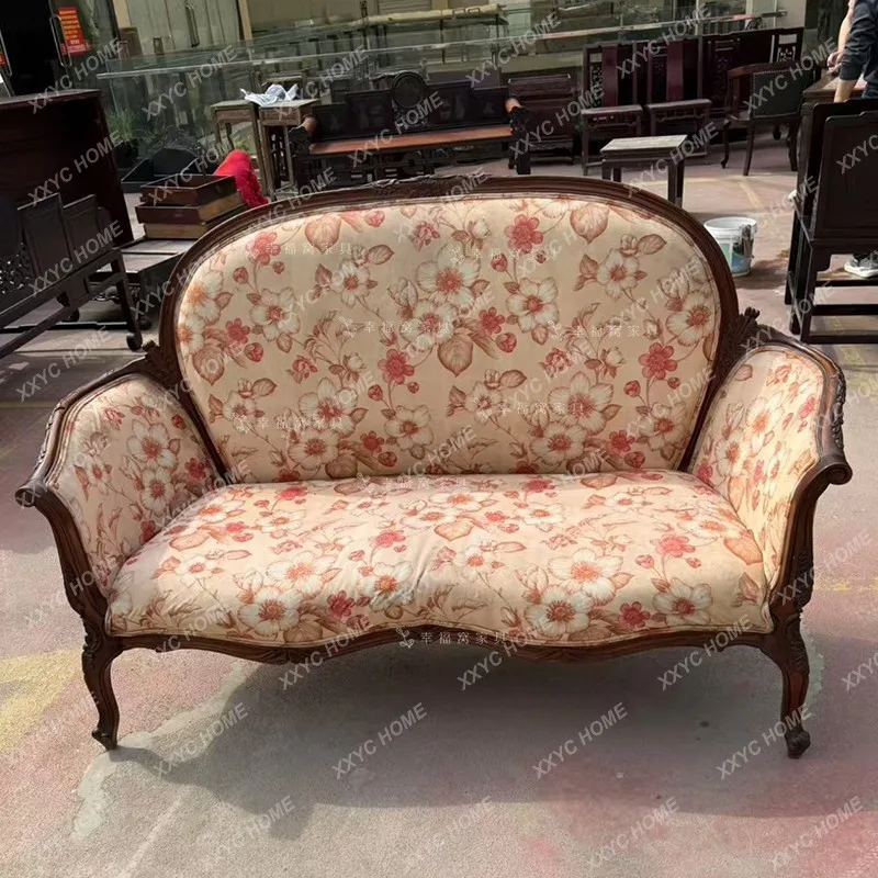 

solid wood carving flower old sofa fabric studio medieval leisure chair