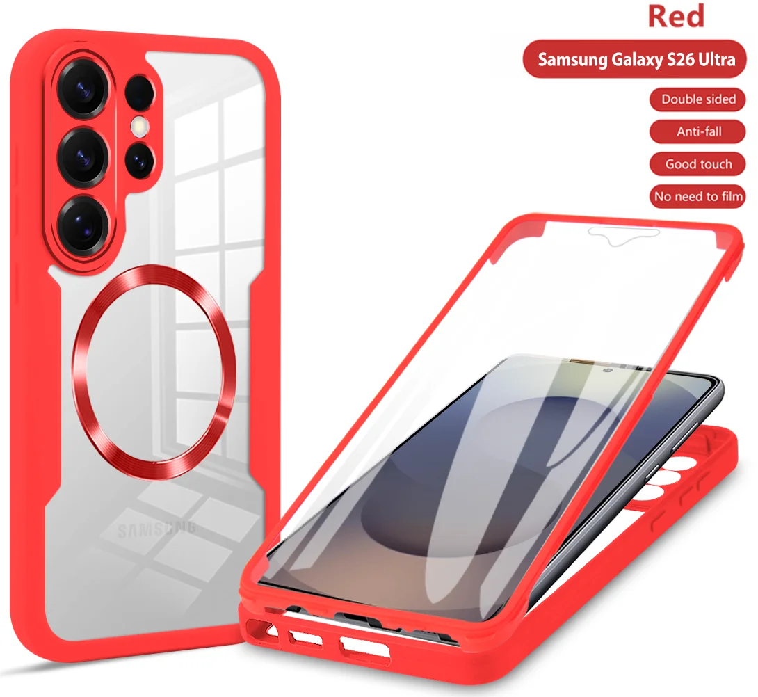 360 Full Protective Clear Case For Samsung S26 Ultra Galaxy S25 FE S24 Plus Magsafe Magnetic Acrylic Screen Protector Cover