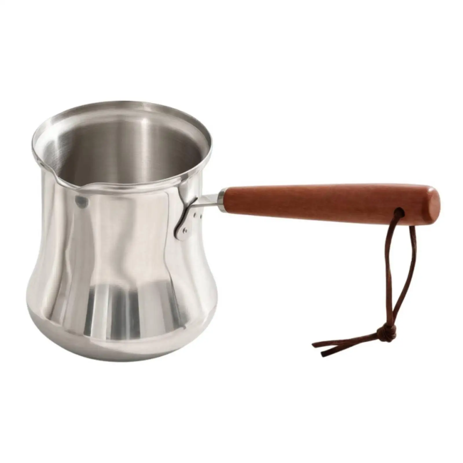 Stainless Steel Milk Frothing Pot Polished Finish Milk Pouring Pot with Wooden Handle Latte Art Jug Pour Spout