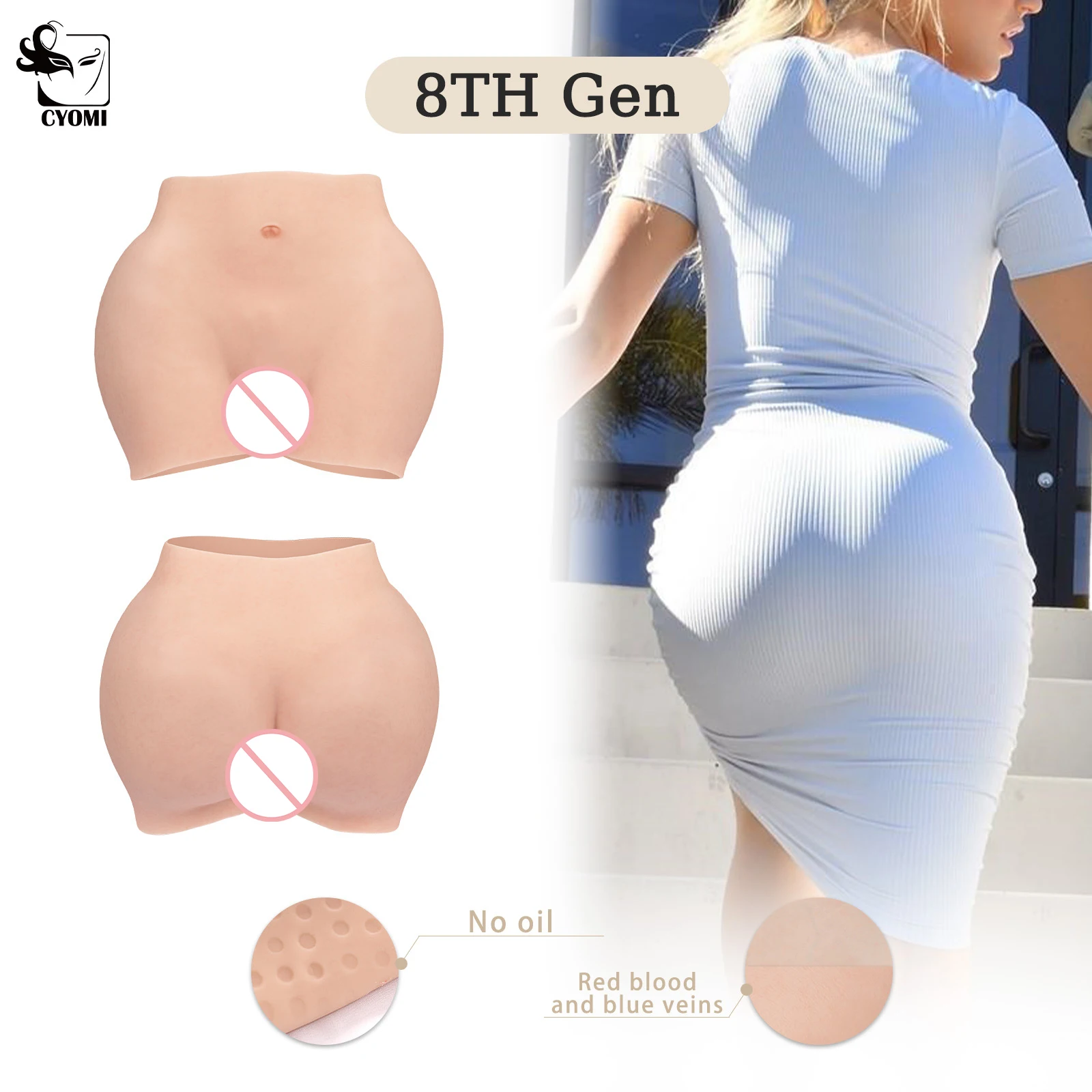 CYOMI Silicone Hip Enhancement Pants Fake Vagina Buttocks Lift Shaping Pants Ass Padded Shapewear for Crossdresser Cosplay