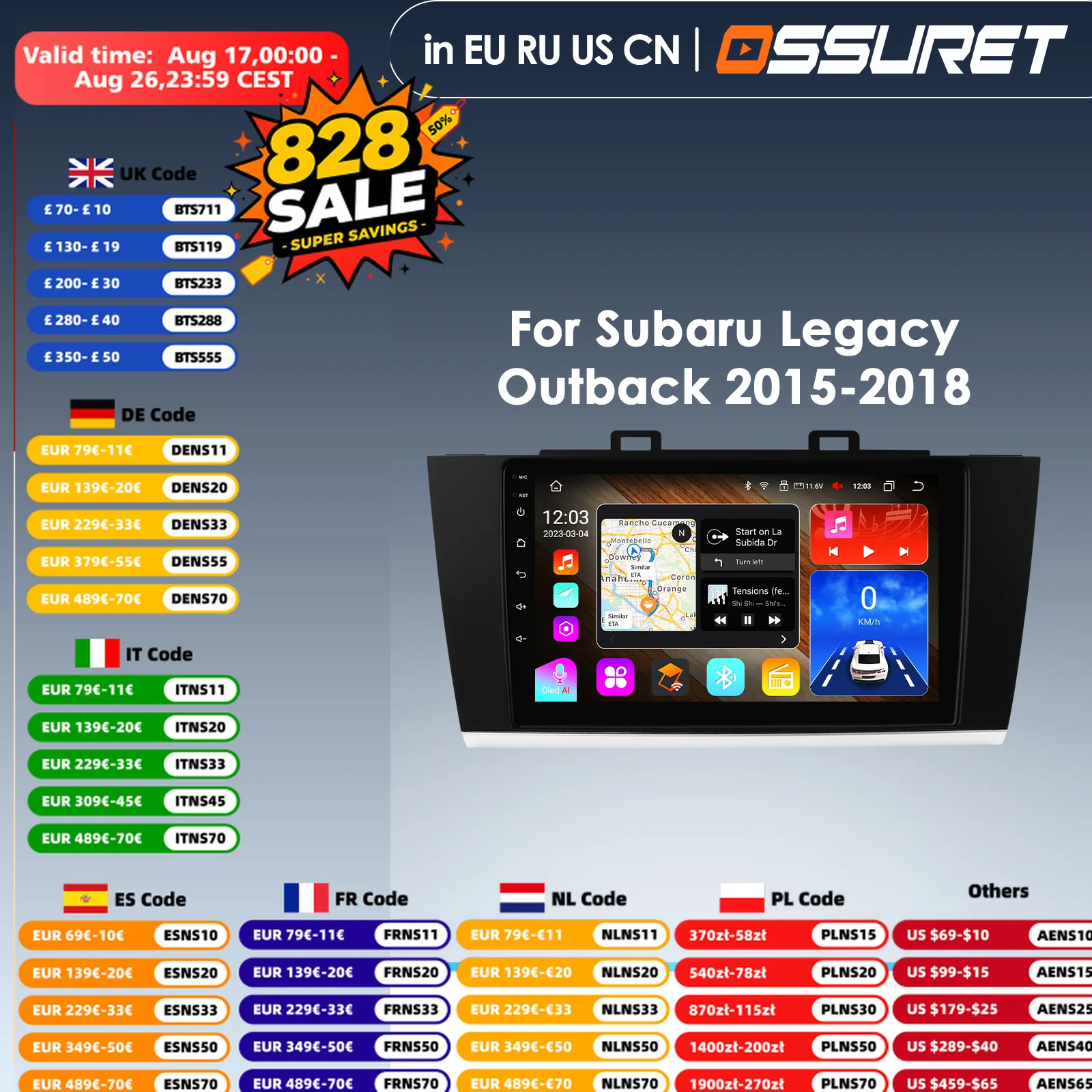 9inch Car QLED Screen 8G+128G 7862 2din Android Auto Radio for Subaru Outback Legacy 2015 - 2018 GPS Navigation Multimedia WIFI
