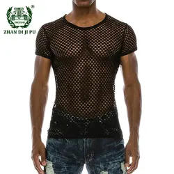 Men's Mesh See-through Fishnet T Shirt Vest Sexy Short Sleeve Undershirt Nightclub Wear T-shirt Perform Men Tees Streetwear Tops