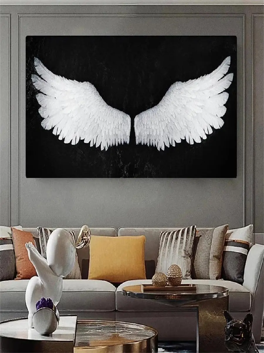 Luxury Golden Angel Wings Canvas Art Black  White Graffiti Poster for Living Room Wall Decor  Perfect Home Decor Gift