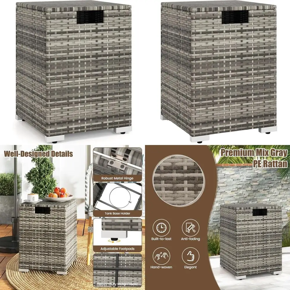 

Серый уличный стол-чехол для пропанового баллона, 2-в-1, из ротанга, с местом для хранения, для газовых баллонов или плит весом до 20 фунтов