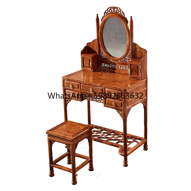 LYY Maosong Redwood Dressing Table Hedgehog Rosewood Small Floral Dressing Dressing Stool Set Solid Wood Makeup Table