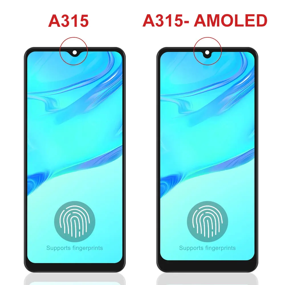 Super AMOLED A31 Display with Fingerprints, for Samsung Galaxy A31 A315 A315F Lcd Display  Digital Touch Screen with Frame