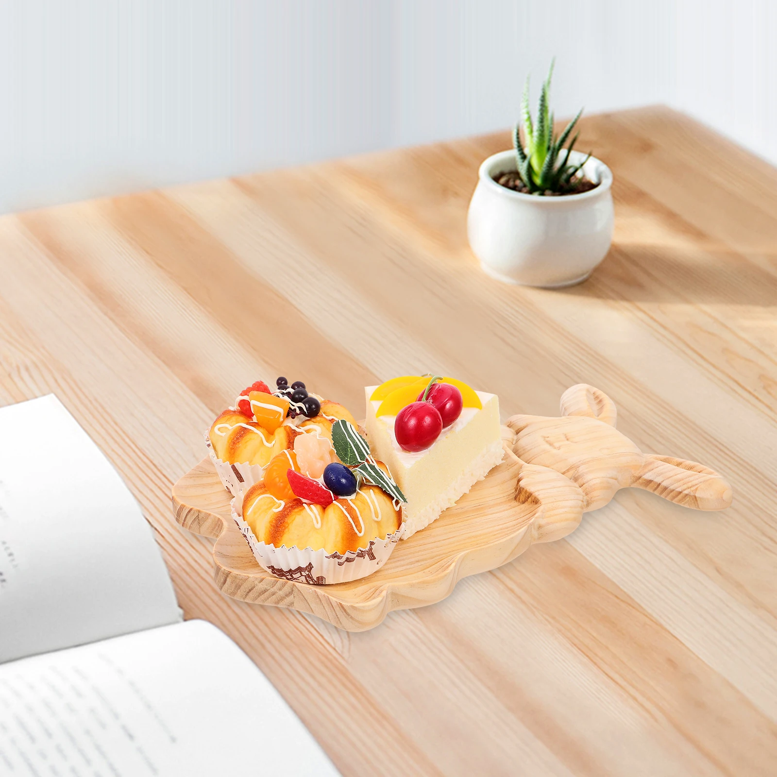 

Rabbit Shaped Wooden Tray Easter Bunny Platter Serving Snack Cake Unique Design Material Home Party Decor