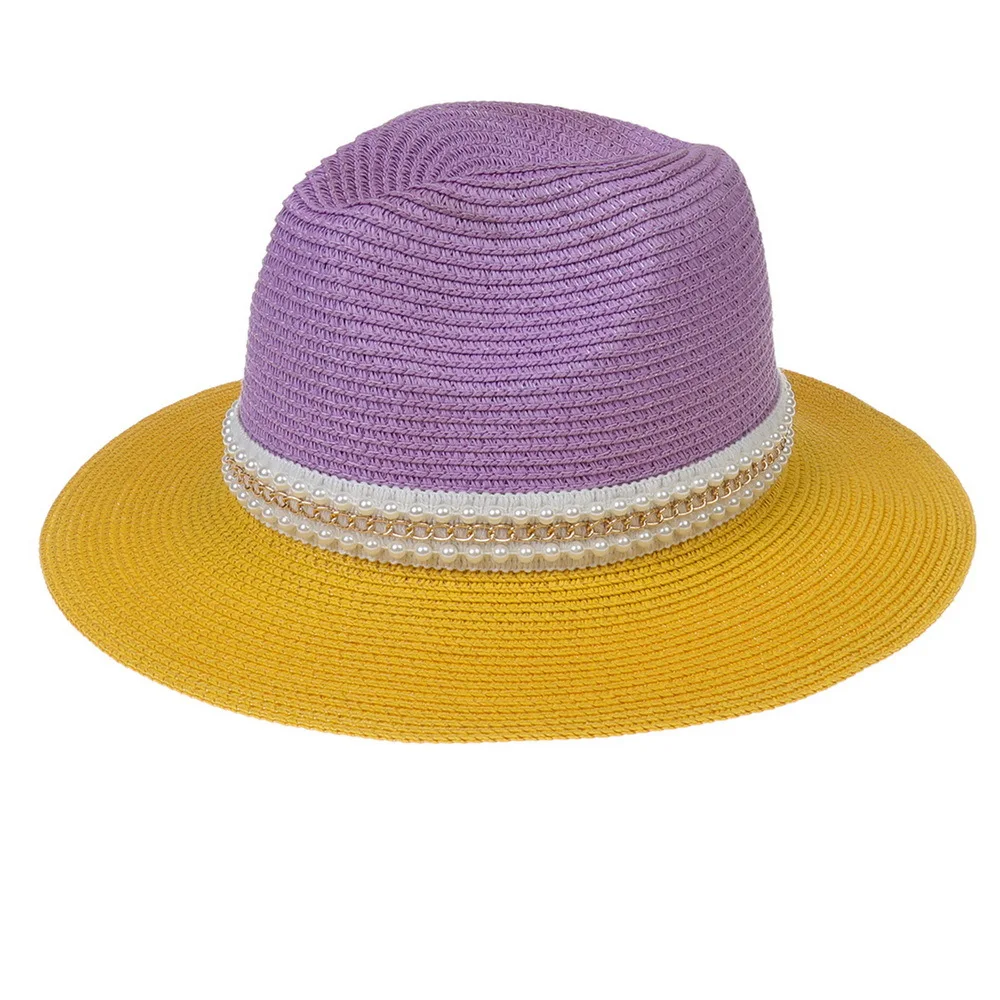 Outdoor Color Blocking Straw Hat Women Beach Bicolor Western Cowboy Hat Sun Hat Fashion Beach Jazz Hat Summer Seaside Vacation