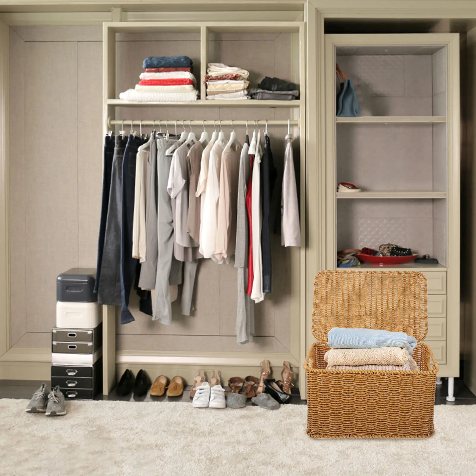 Rattan Woven Storage Basket Compact Size Sturdy Structure Indoor Desktop Sundries Holder Large Capacity Clothes Organizer