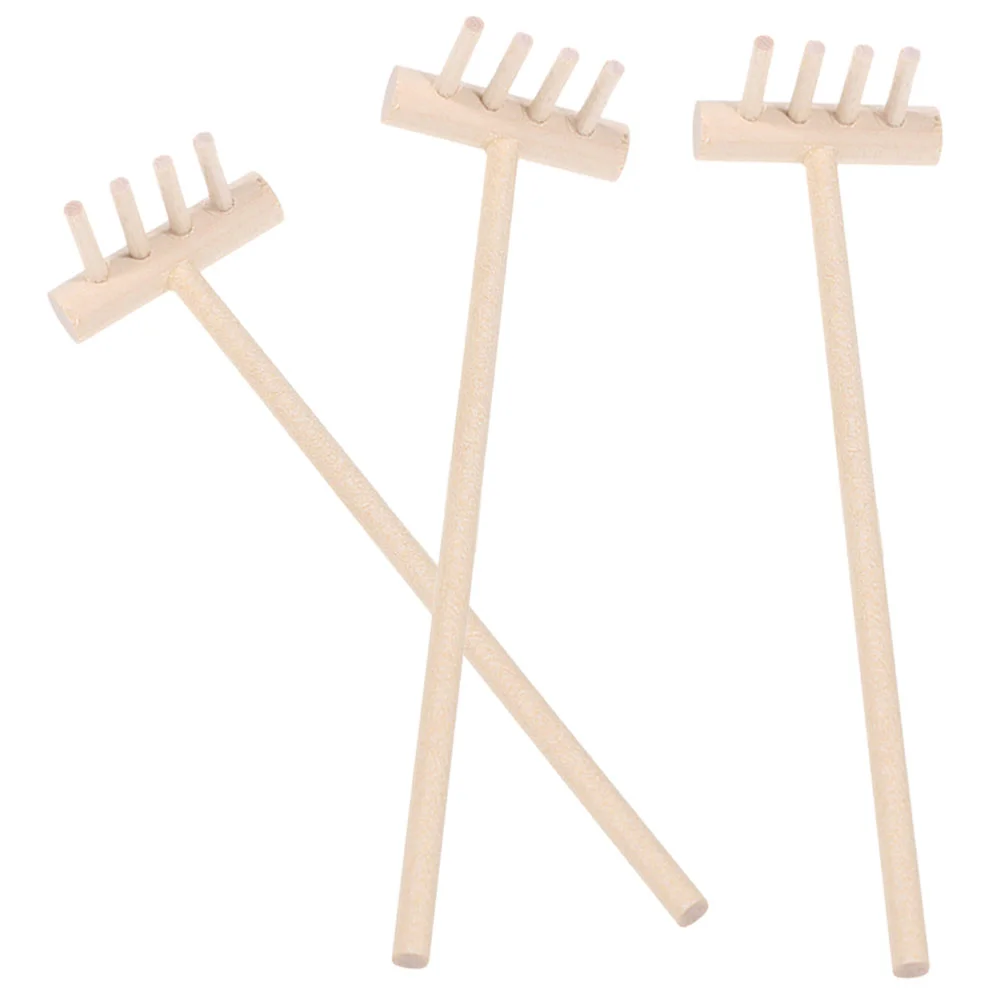 

3 Pcs Plant Accessories Japanese Style Bamboo Rake and Sand Ornament Mini Crafts Garden Tiny Desktop Miniature Tools