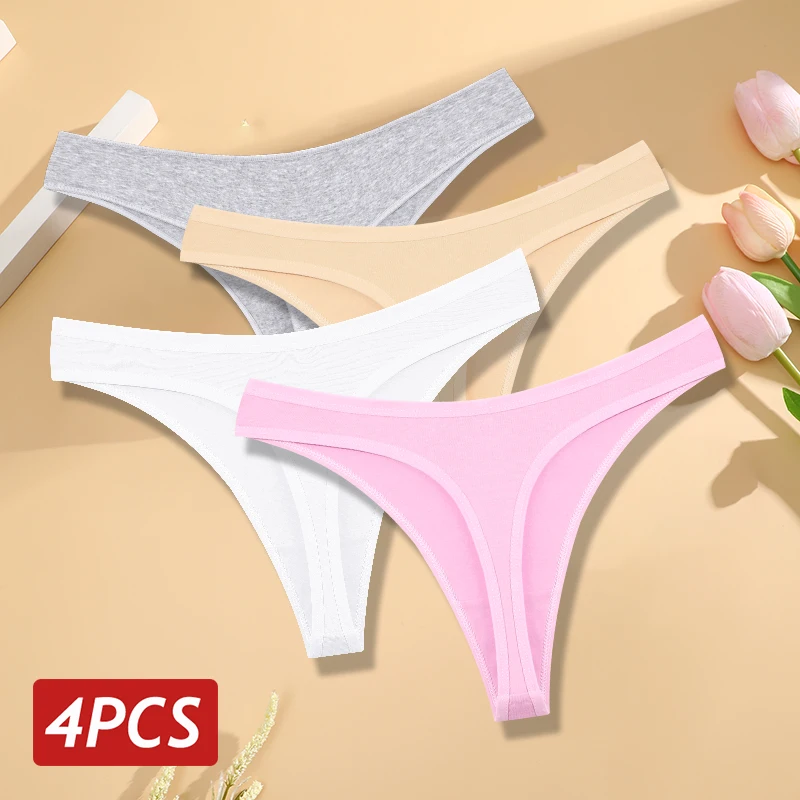4 Teile/satz Frauen Baumwolle Höschen Nahtlose Low Rise Thongs V-Taille Einfarbig Atmungsaktive Unterwäsche Weibliche Weiche Dessous Dessous