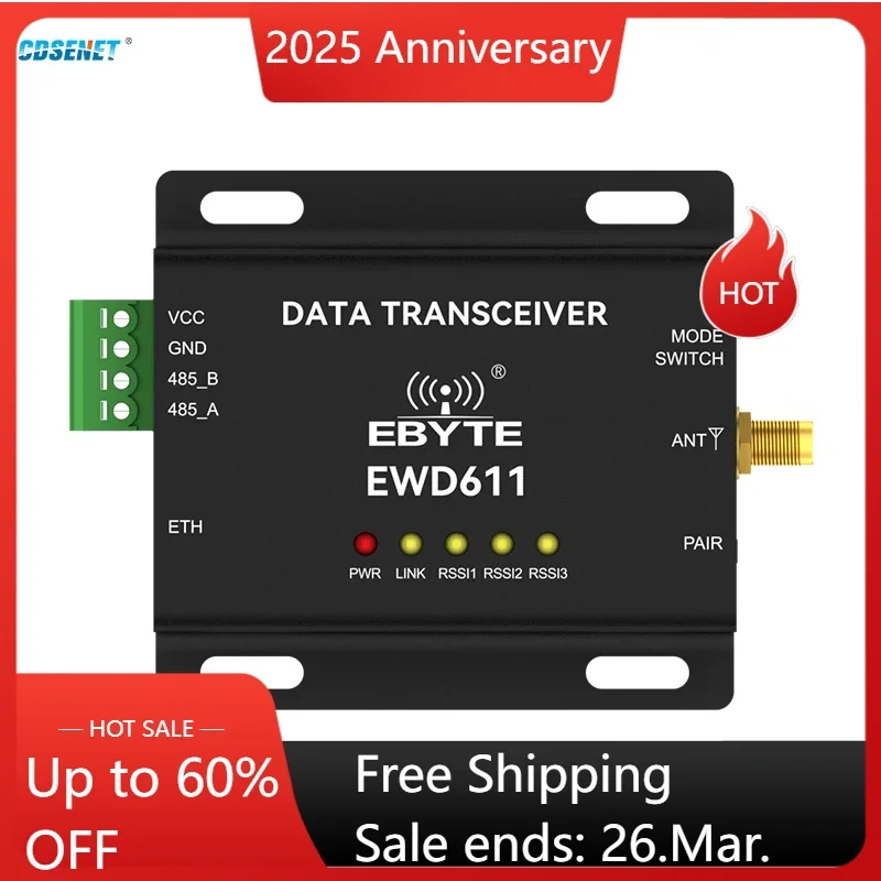 868M 915M Wireless Data Image Transmission Modem RS485 CDSENET EWD611-900NW20(485) Full Duplex Long Distance Star Networking