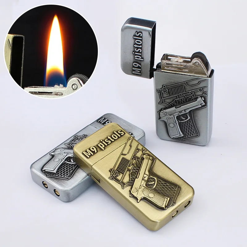 

XFY202 креативная ретро-игрушка, рельефная зажигалка, металлический шлифовальный круг, воспламенитель, аксессуары для табака, оптовая продажа, зажигалки для курения