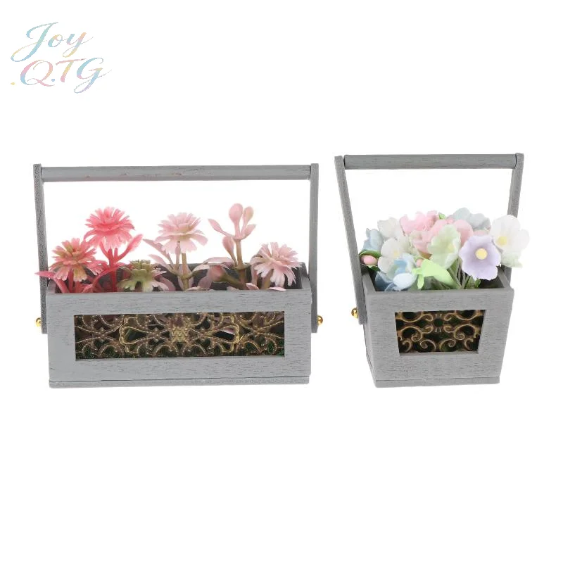 

Hot Sale Miniature Flower Basket With Artificial Flowers Ornament Dollhouse Mini Garden Decoration Micro Scene Photography Props