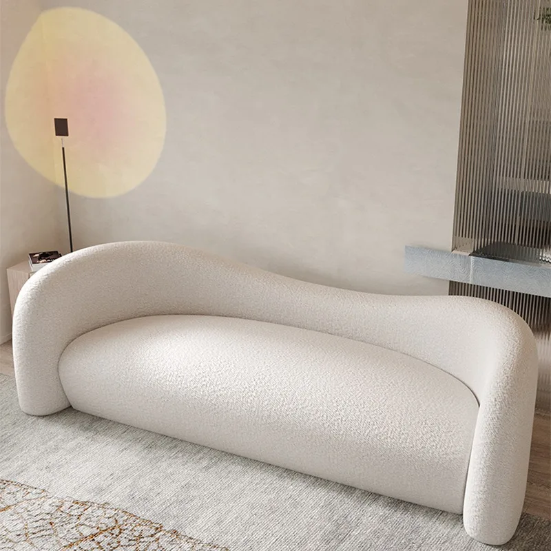 Simple cream style lamb wool fabric beauty salon club casual camel fabric sofa