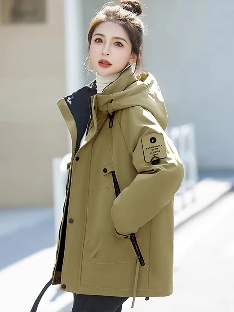

Puffer Jaet Women Winter Thiened Parka Loose Cotton Coat Outerwear Hooded Zipper Closure Long Sve Regular Fit Korean S...
