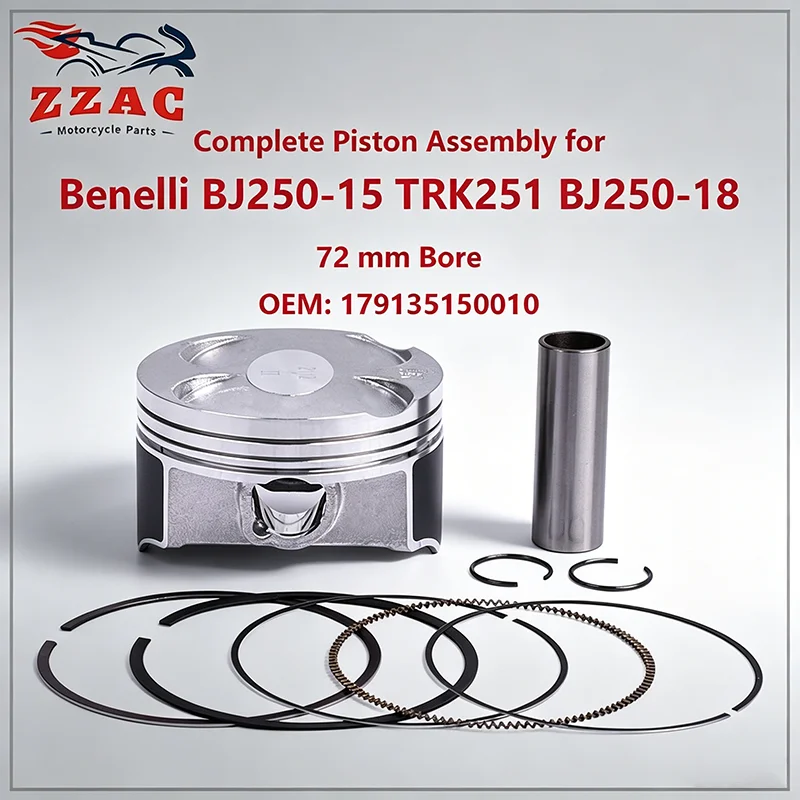 

for Benelli BJ250-15 TRK251 BJ250-18 Engine Complete Piston Assembly Kit with Rings & Pin 17 STD 72 mm Bore 179135150010