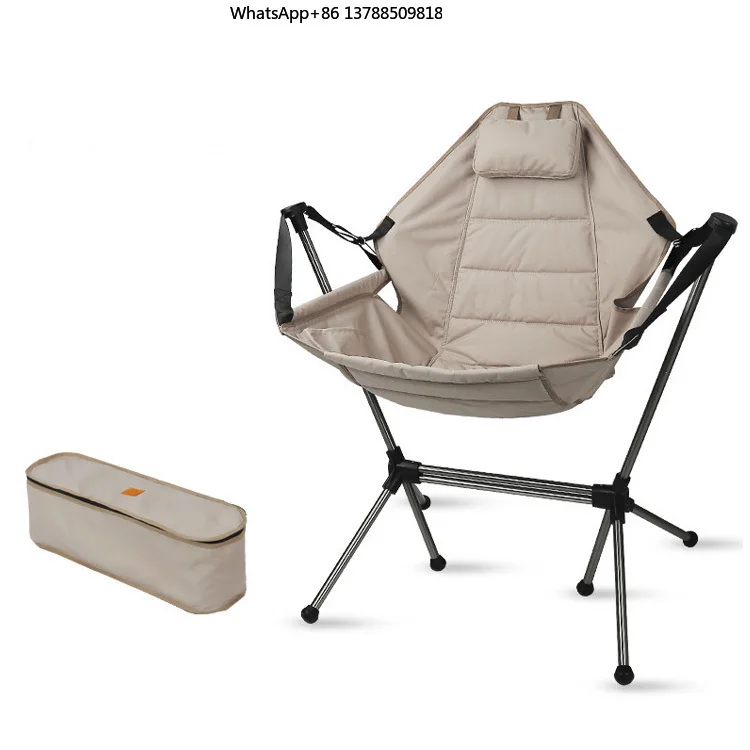 Comfortable Rope-Suspended Rocking Chair Stable Base Adjustable Backrest Outdoor Camping Rocking Chair