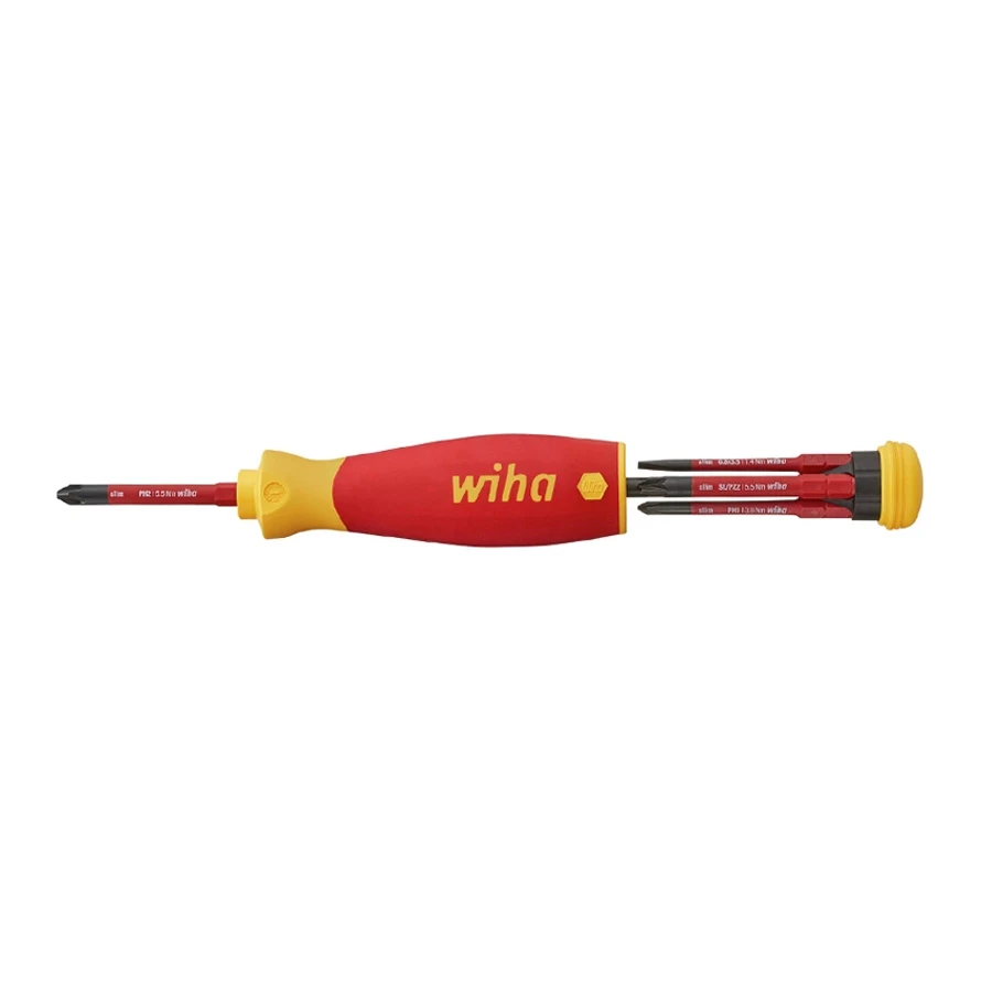 Wiha 4 In 1 Multifunctional Insulated Screwdriver with Bit Magazine PocketMax Electric for Phillips Slotted Pozidriv Screw 45296