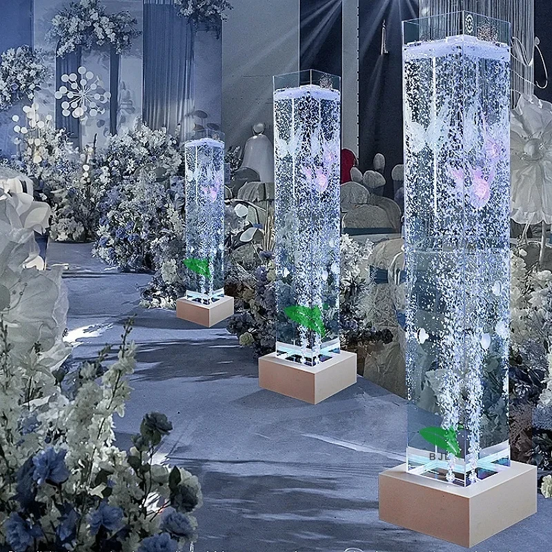 custom.Romantic Wedding Corridor Decorations Led Color Changing Dancing Fountain Bubble Flowers Column Lamp Light