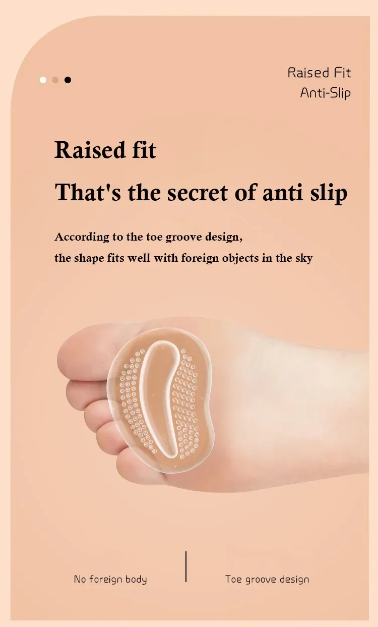 1 Paar Vorfußpolster für Sandalen und High Heels, Silikon-GEL, unsichtbare Halbpolster, rutschfeste Aufkleber, verdickte, selbstklebende Polster, neu. – Detail 7