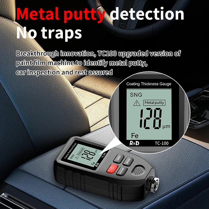 R&D TC100 Metal Putty  Coating Thickness Guage for Car Digital 0-1300um Fe NFe Zn Probe Car Paint High Speed Paint  film Meter