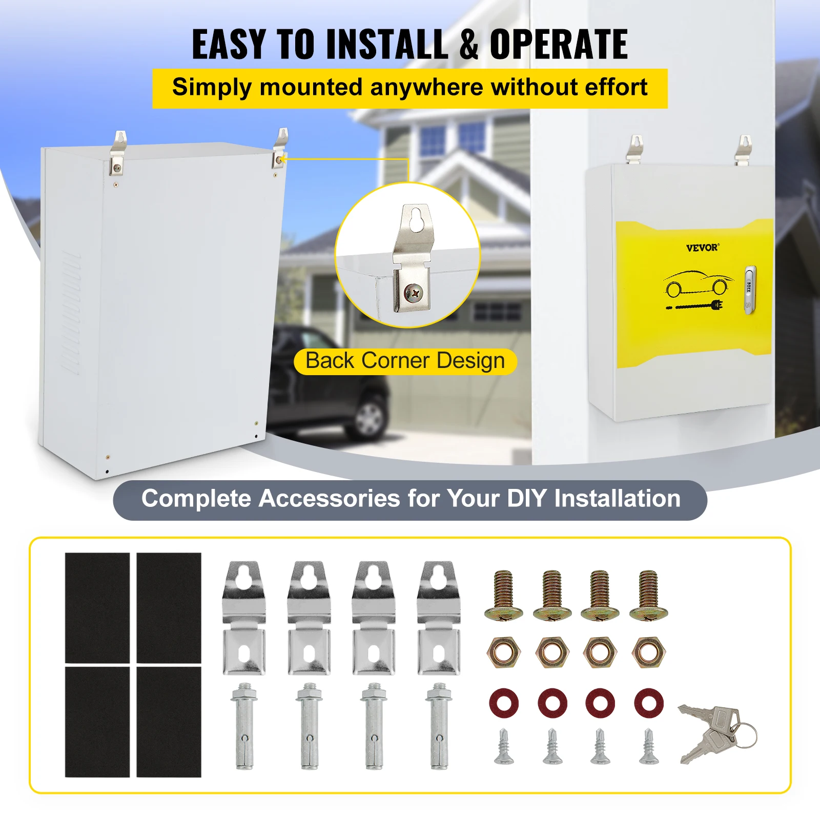 VEVOR Tesla Charger Station Box IP32 Waterproof Dustproof Cool Roll Steel Electrical Enclosure Box for Tesla Wall Connector