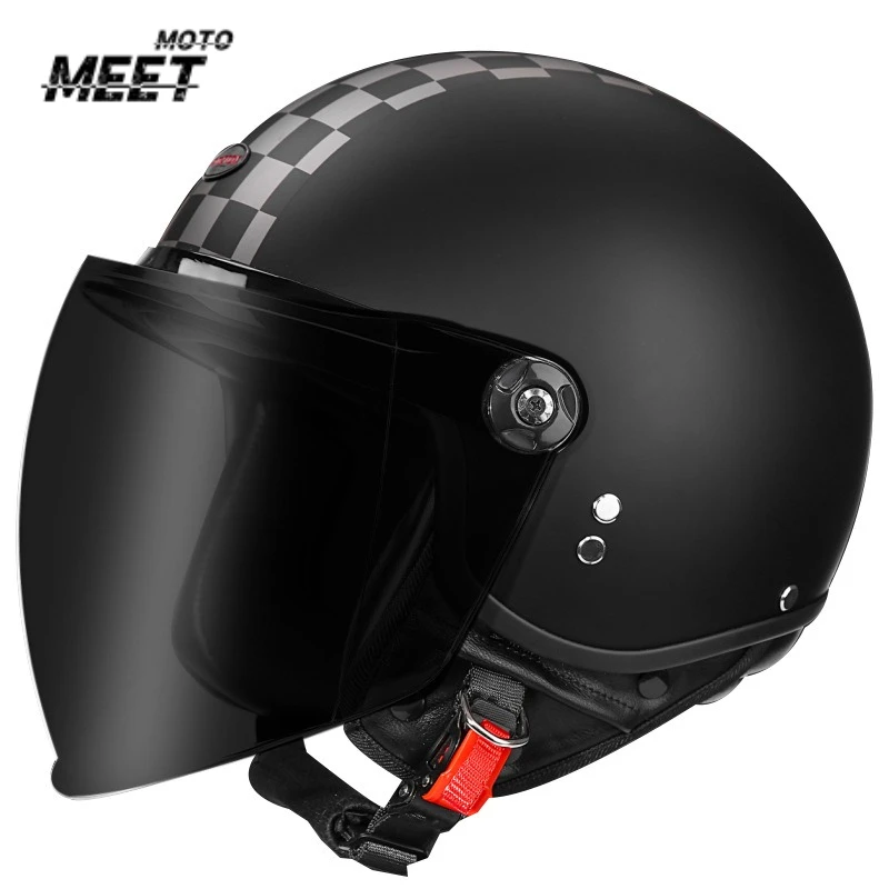 

Retro Motorcycle Half Helmet for Man Vintage HD Lenses Leather MOTO Helmets Seasons Motorbike Certified Safety Cap Unisex