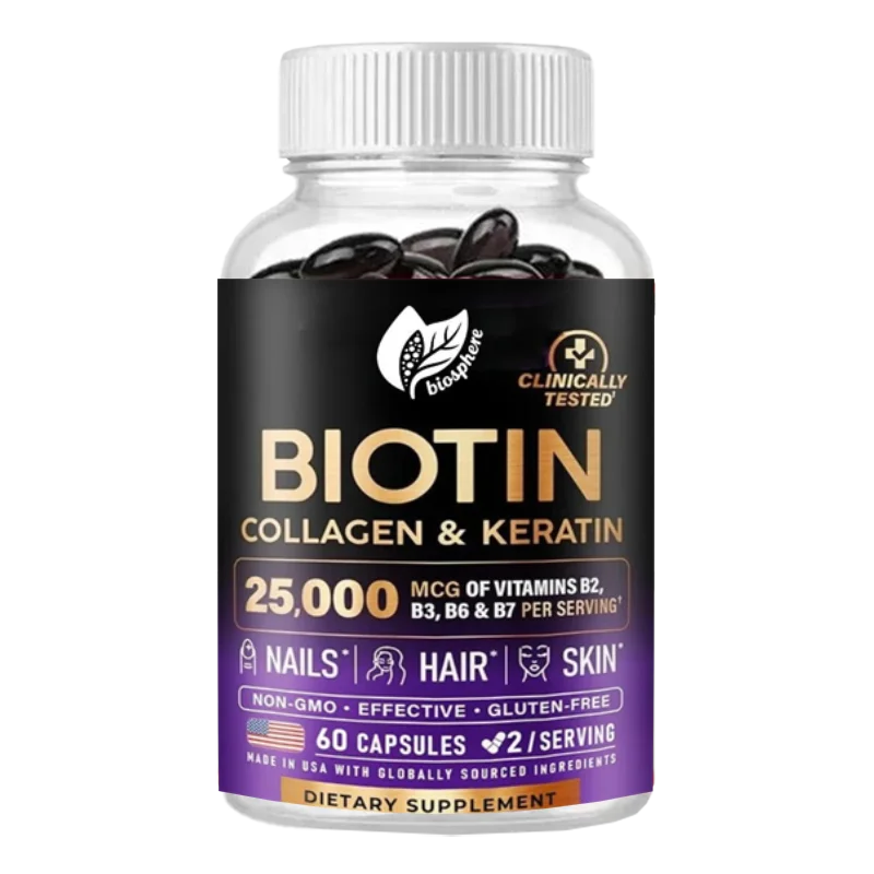 

Биотин | Коллаген | Кератин - Клинически проверенные добавки для роста волос - 60 капсул