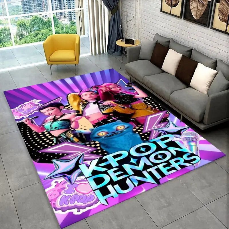 KPop D-Demon H-Hunters S-Saja Cartoon Non-Slip Area Rug for Living Room Bedroom Playroom,Carpet Floor Mat for Home Decor Holiday