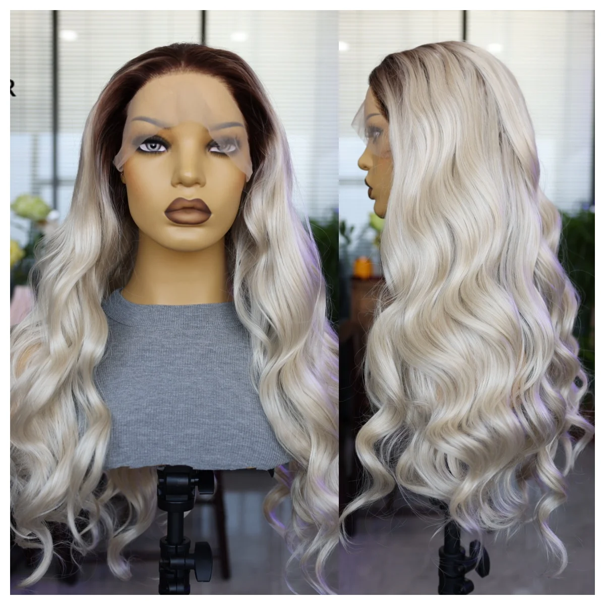 Grey Brown Synthetic Wig Long Body Wave Wig Lace Mesh Cap In Front Breathable Comfortable Natural Hair Line Cosplay Women's Wig