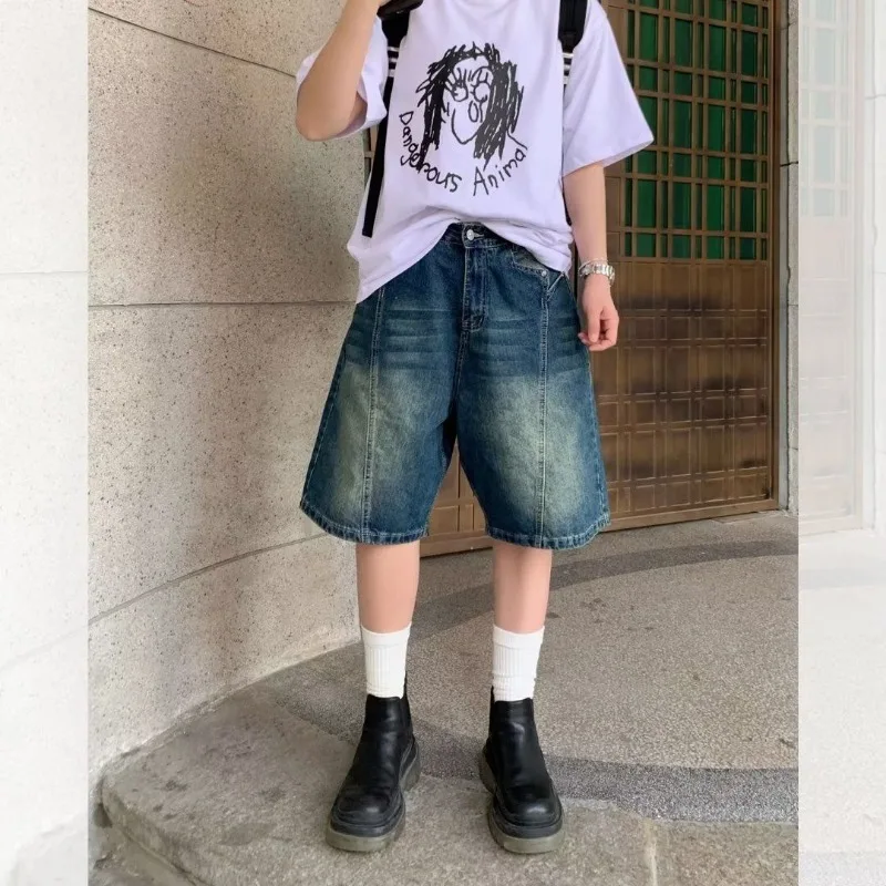 

Mens Loose Fit Washed Denim Knee Length Shorts