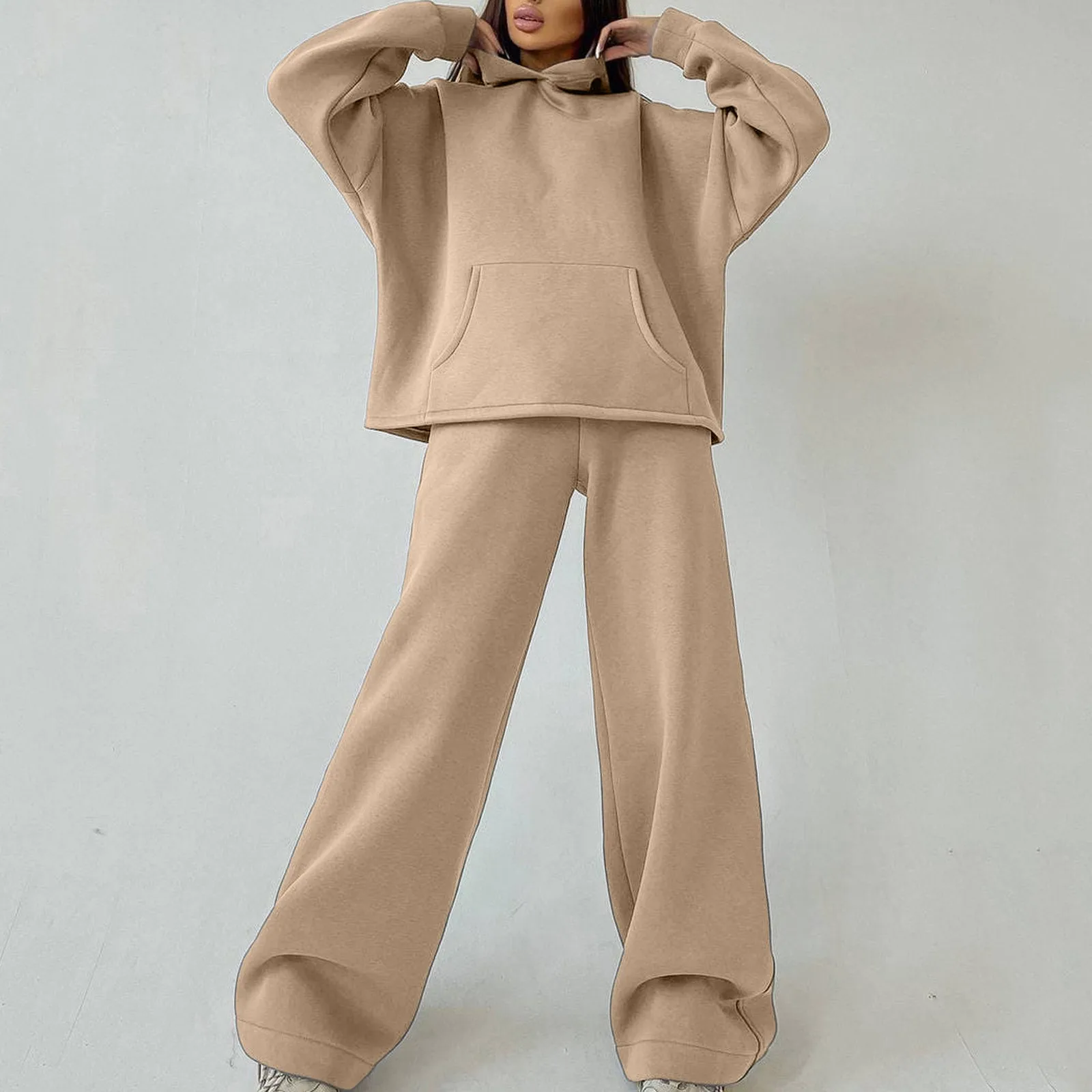 Oversized women Solid Casual Pullovers Long Pant Set Warm Hoodie New Tracksuit Suit Fashion pant sets sets for women 2 pieces