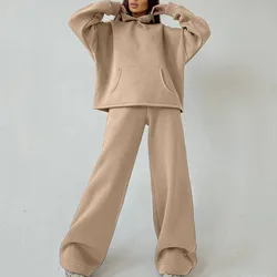 Women's Tracksuit Suit Autumn Fashion Warm Hoodie Sweatshirts Two Pieces Oversized Solid Casual Hoody Pullovers Long Pant Sets