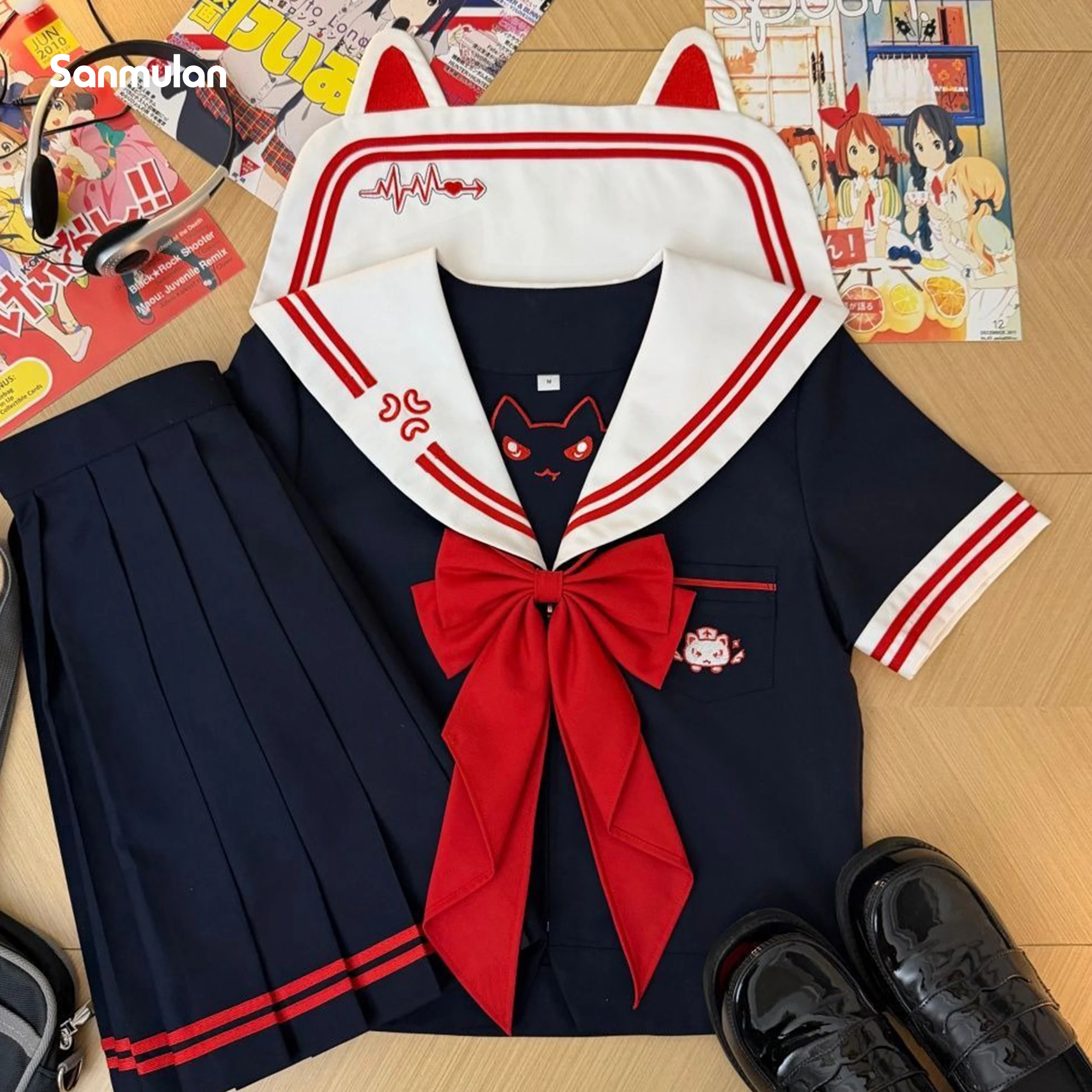 2026-summer-red-cute-kitten-sailor-suit-japanese-and-korean-style-sweet-kindergarten-uniform-slim-waist-set-jk-uniform