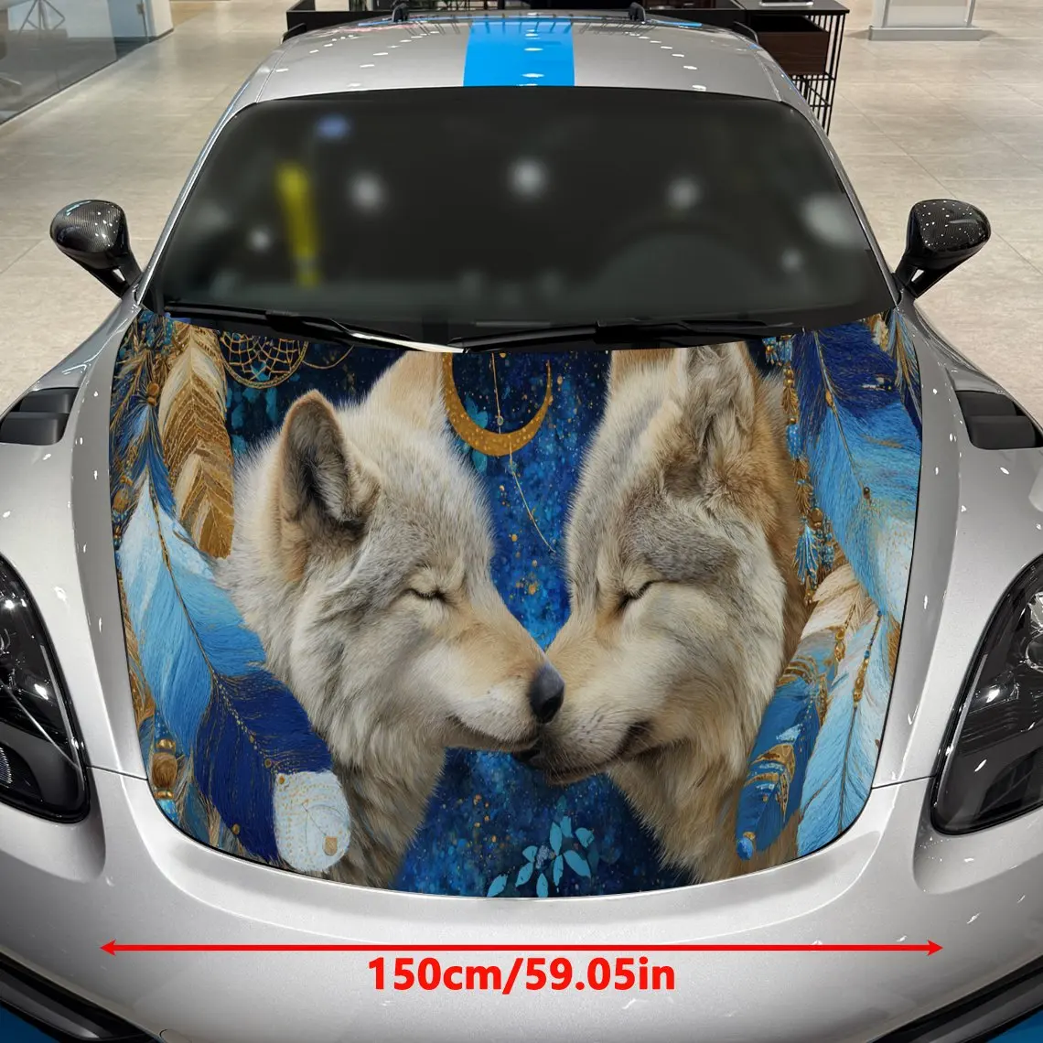 Wolf Auto Cover Sticker, Waterproof and Self-adhesive Auto Hood Decal, Native American Boho Themed Auto Vinyl Wraps, Cool Car Ex