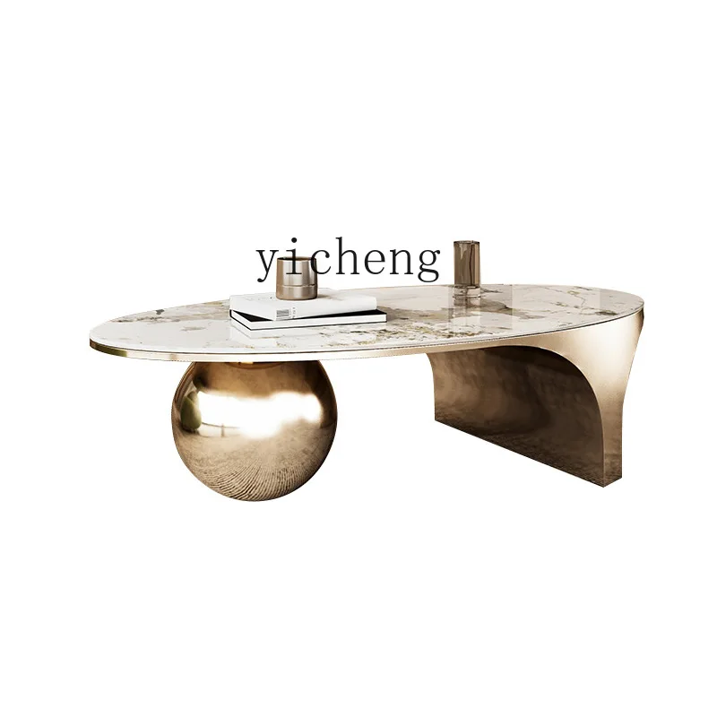 Xl  Style Light Luxury Stone Plate Shaped Coffee Table Designer Advanced Oval Coffee Table