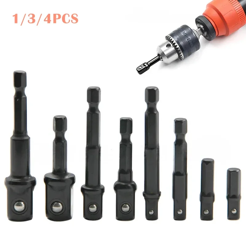 

1/3/4pcs Impact Socket Adapter 1/4 3/8 1/2 Inch Nut Driver Sockets Hex Shank Extension For Screwdriver Impact Driver Handle Tool