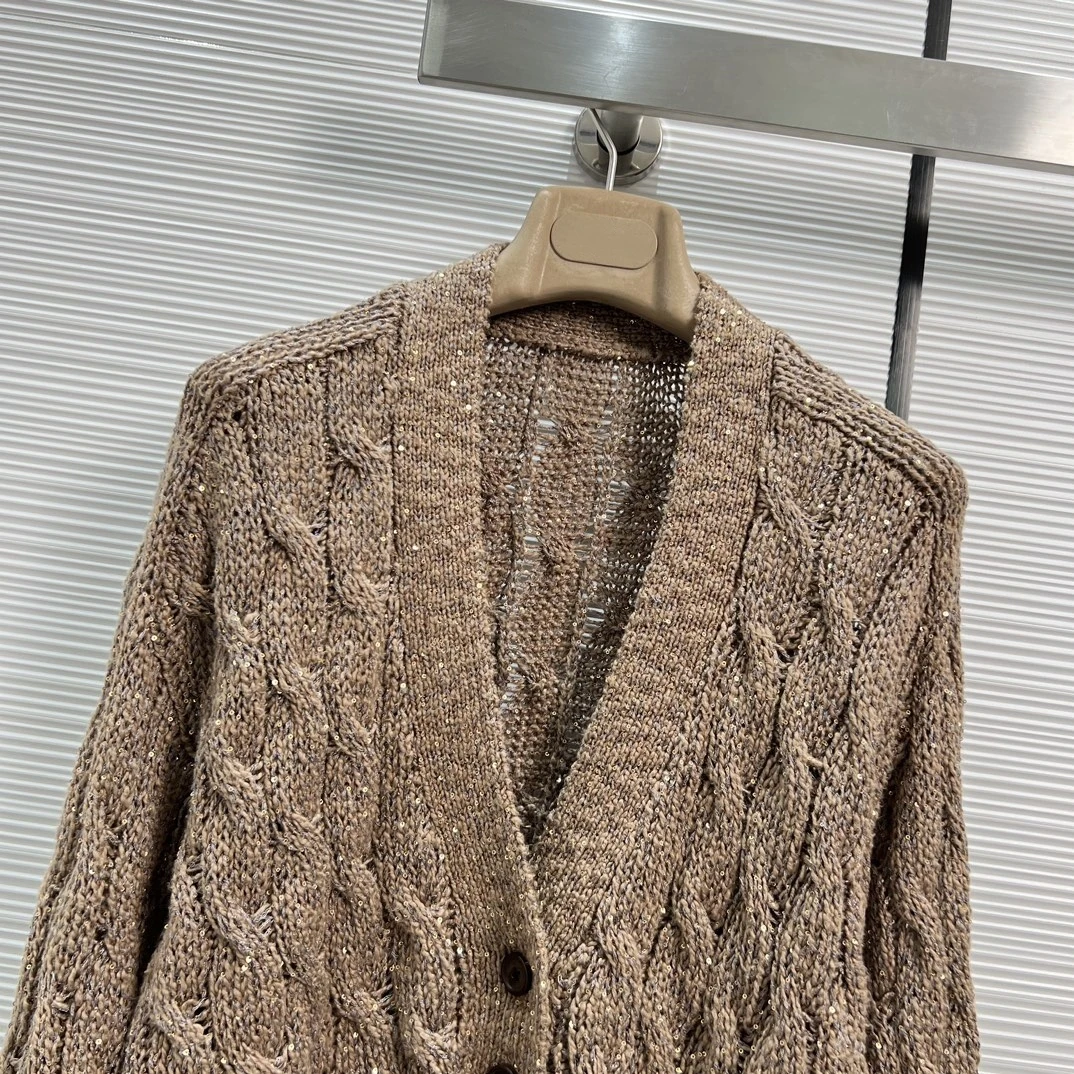 Women 2023 Old Money Style Knitted Cotton And Hemp Sequins Heavy Industry Luxury Senior Casual Elegant High Custom Cardigan