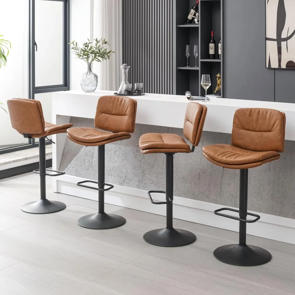 Conjunto de 4 bancos de bar giratórios, bancos de bar estofados de camada dupla com altura de balcão e encosto, banco de bar ajustável 24"-32"