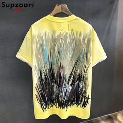 Supzoom New Arrival Summer High Street Splash Ink Printing Neutral O-neck Casual Heavy Texture Cotton Ins Loose Men T shirt