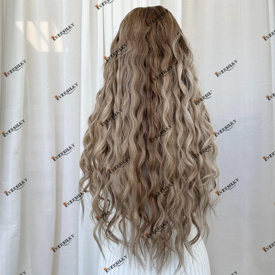 Glueless Human Hair Loose Wave Ash Blonde Highlight Balayage 200Density Brazilian Remy Hair U Part Wigs 1x4 Middle V Part Wig