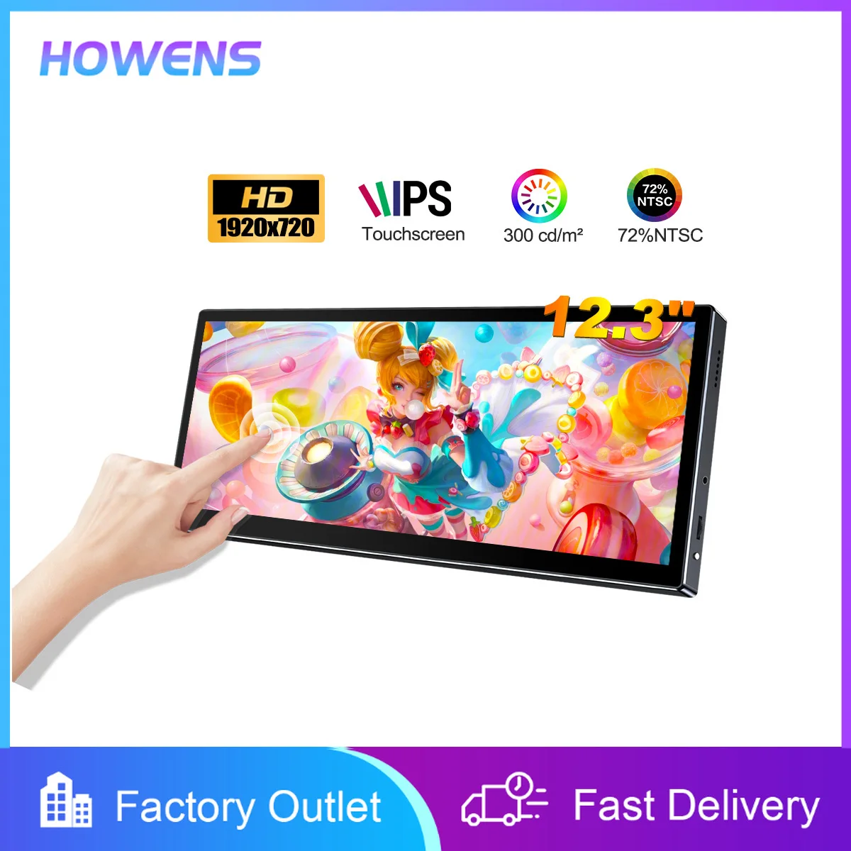 12.3'' Touch Monitor Display IPS 1920x720 Stretched Bar Portable Gaming Monitor for Raspberry Pi Laptop PC GPU CPU Monitoring