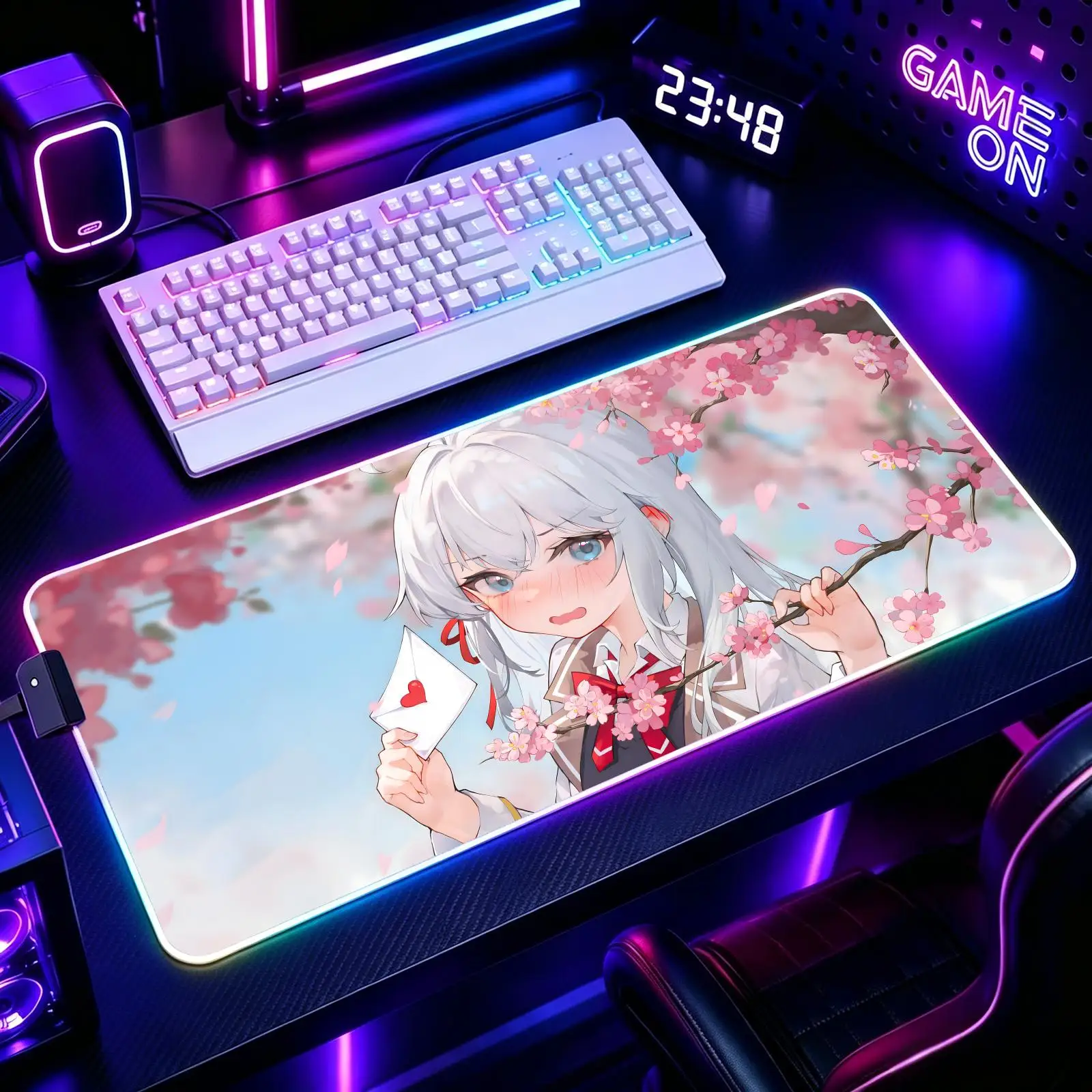 RGB Color Changing Gaming Mouse Pad, Stitched Edges, XXL Large Keyboard Desk Mat Alya Sometimes Hides Her Feelings in Russian